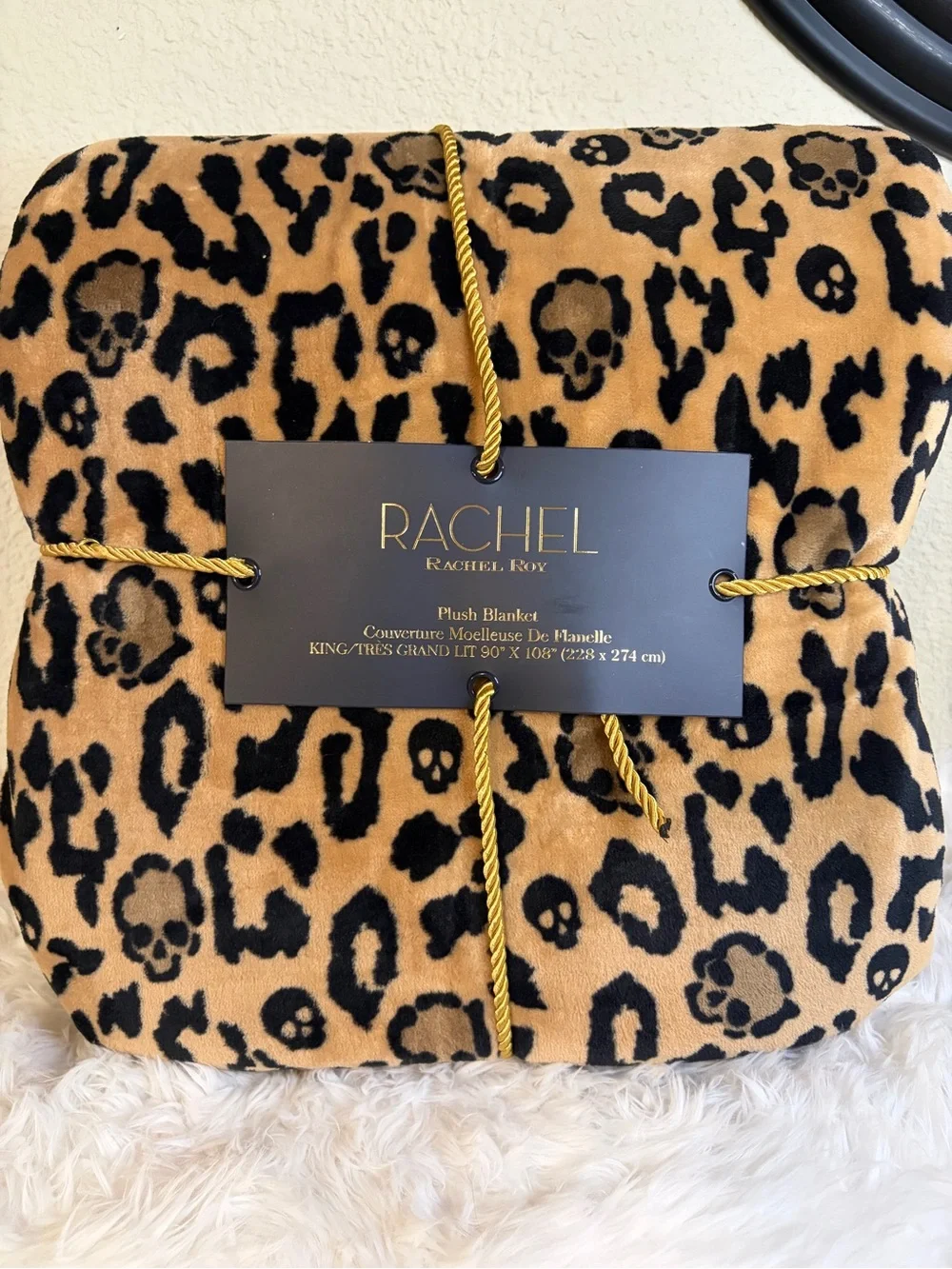 Viral Rachel Roy Skull Leopard Plush Blanket King 90x108 Gothic Halloween NWT